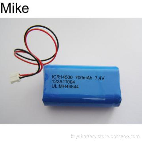 Rechargeable Li ion Battery of 14500 700mAh 7.4V